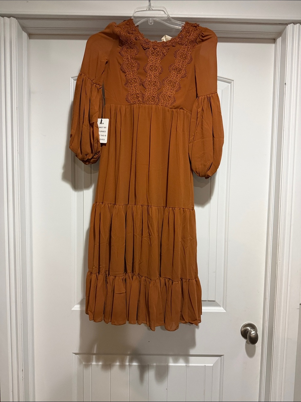 Mia Joy Girls Rust Tiered Lace Yoke Midi Dress Size 7.